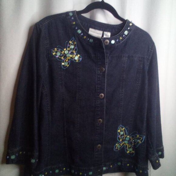 Alfred Dunner Jean Jacket 10P 10 Petite Button Up Butterfly Beading Denim Blue - Picture 13 of 15